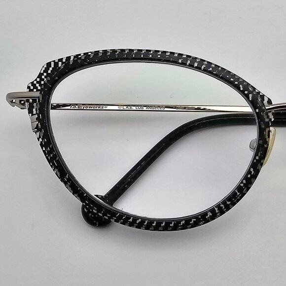 L.A. Eyeworks Walnut Cat Eye Sparkle Net Shiny Silver Eyeglasses Frame w/ Case - Picture 14 of 16